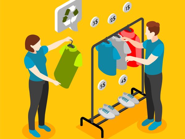 Sustainable Fashion Shop Isometric Background